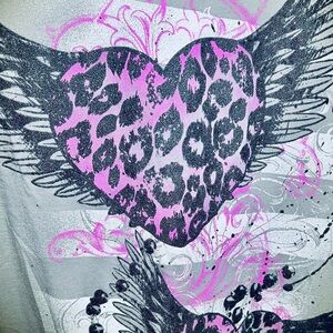 Women’s size 2X grey butterfly heart blouse short sleeve shirt